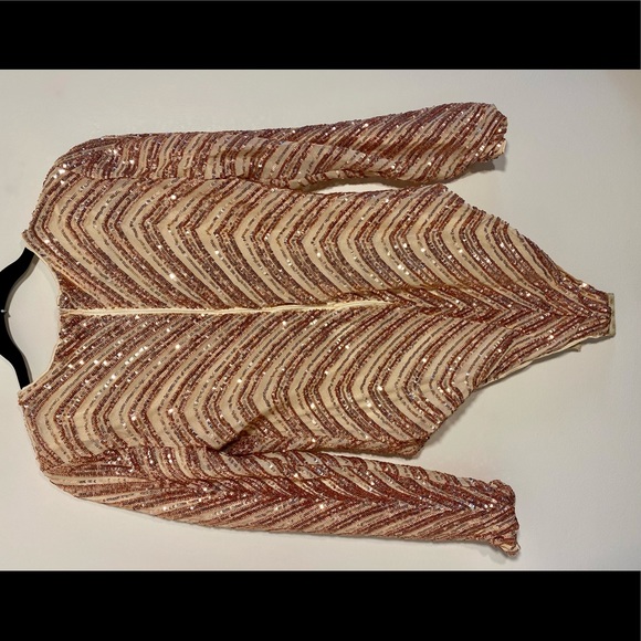 Shein zip back Chevron Sequin Bodysuit - Picture 8 of 12